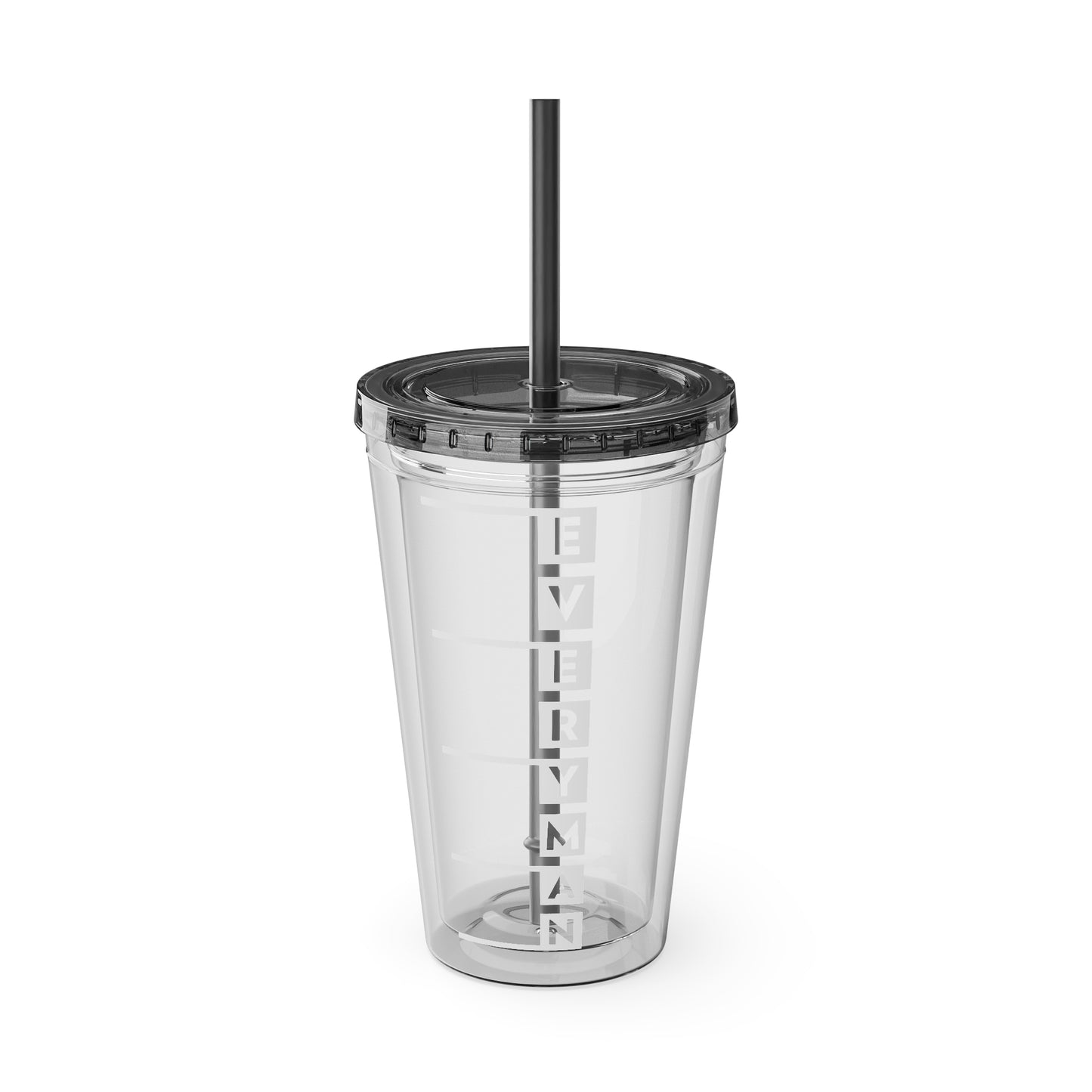 Everyman Marquee Tumbler White Text with Straw, 16oz
