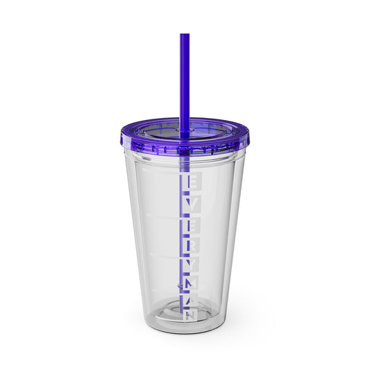 Everyman Marquee Tumbler White Text with Straw, 16oz