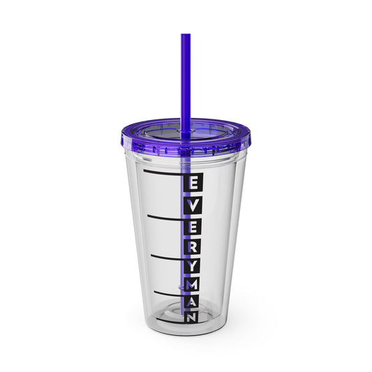 Everyman Marquee Tumbler Black Text with Straw, 16oz