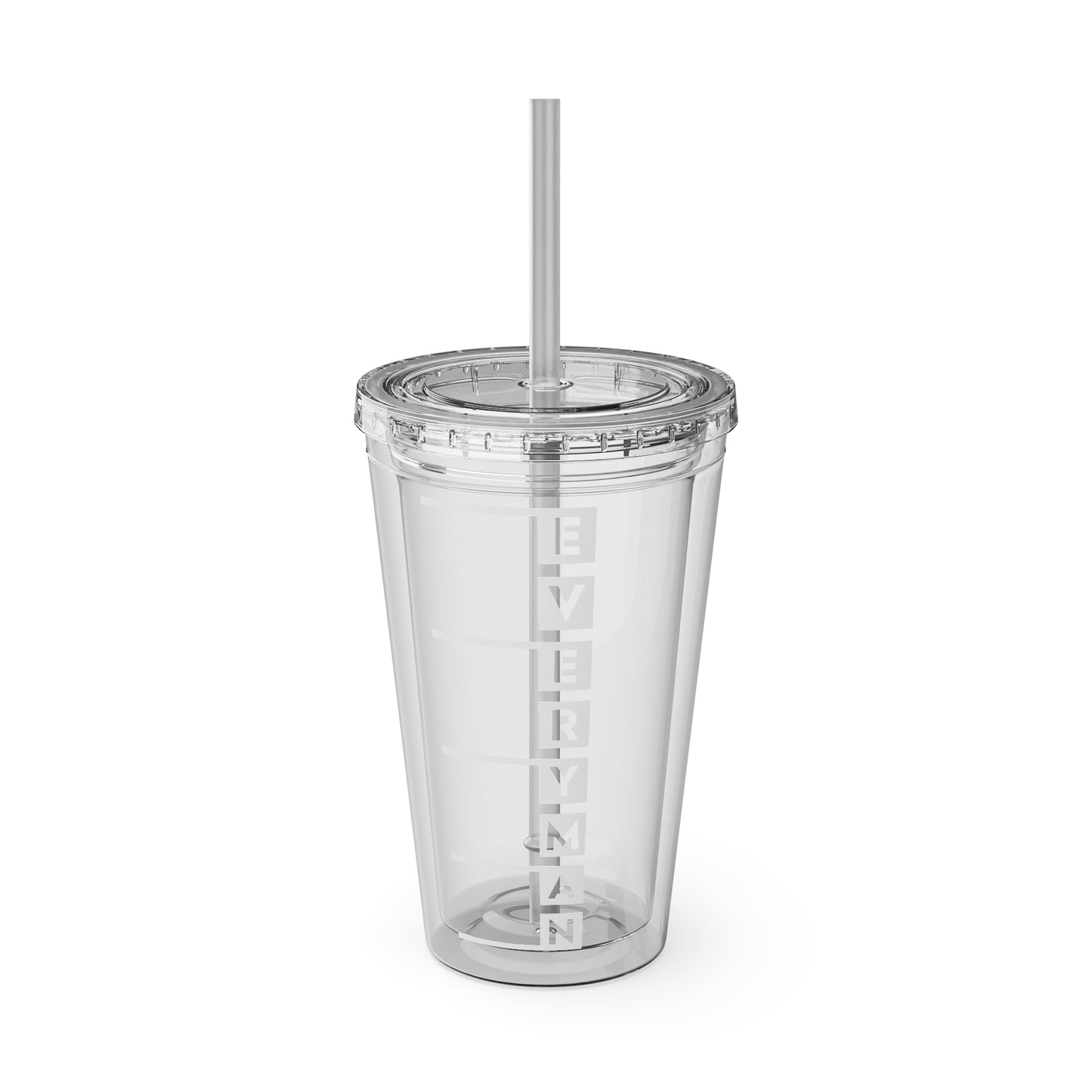Everyman Marquee Tumbler White Text with Straw, 16oz