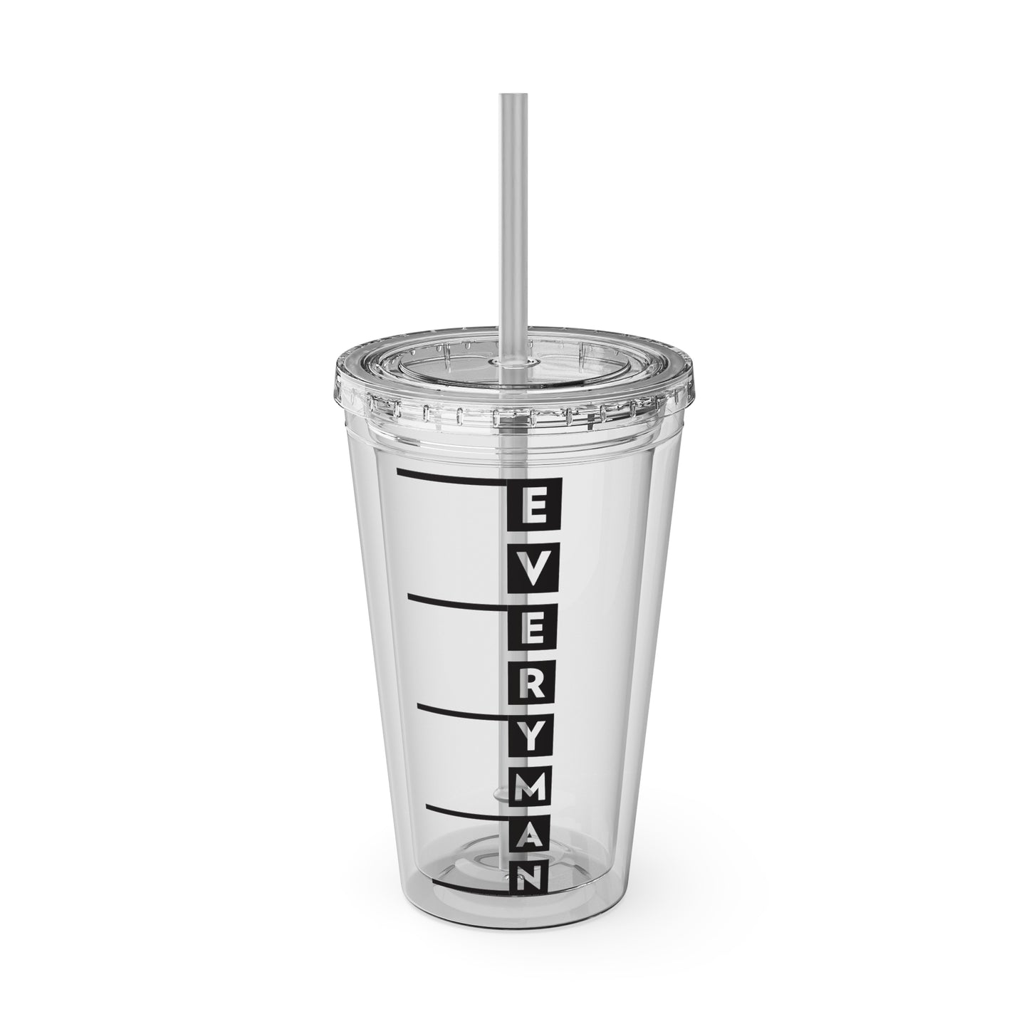 Everyman Marquee Tumbler Black Text with Straw, 16oz