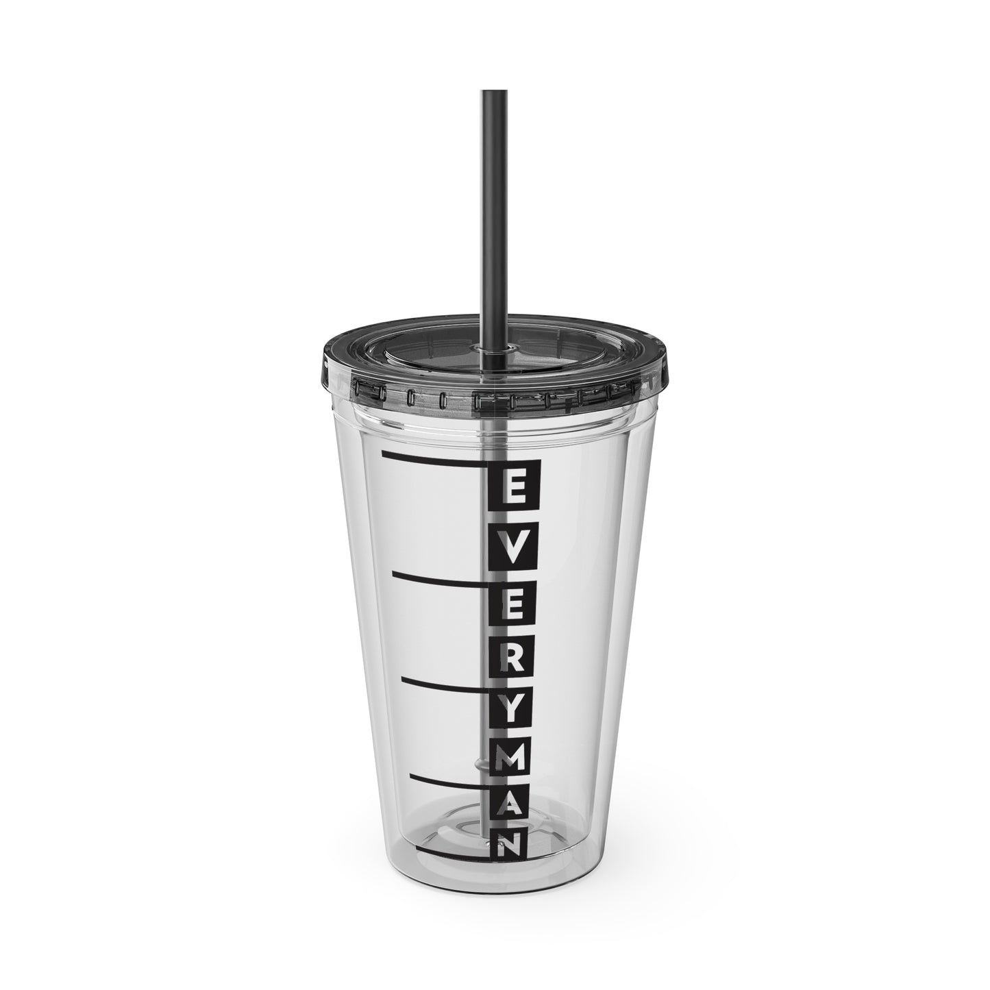 Everyman Marquee Tumbler Black Text with Straw, 16oz