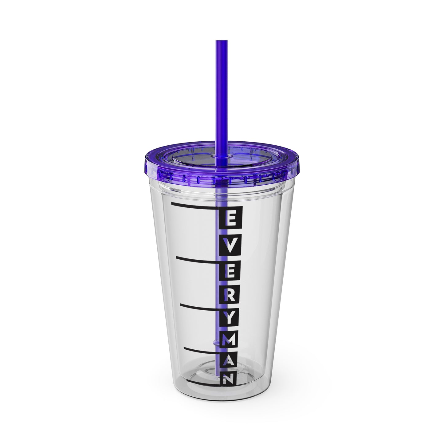 Everyman Marquee Tumbler Black Text with Straw, 16oz